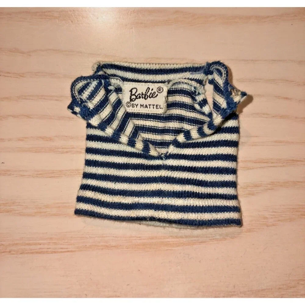 Vintage Barbie Resort Set #963 Blue White Striped Knit Top Tagged 1959-1962